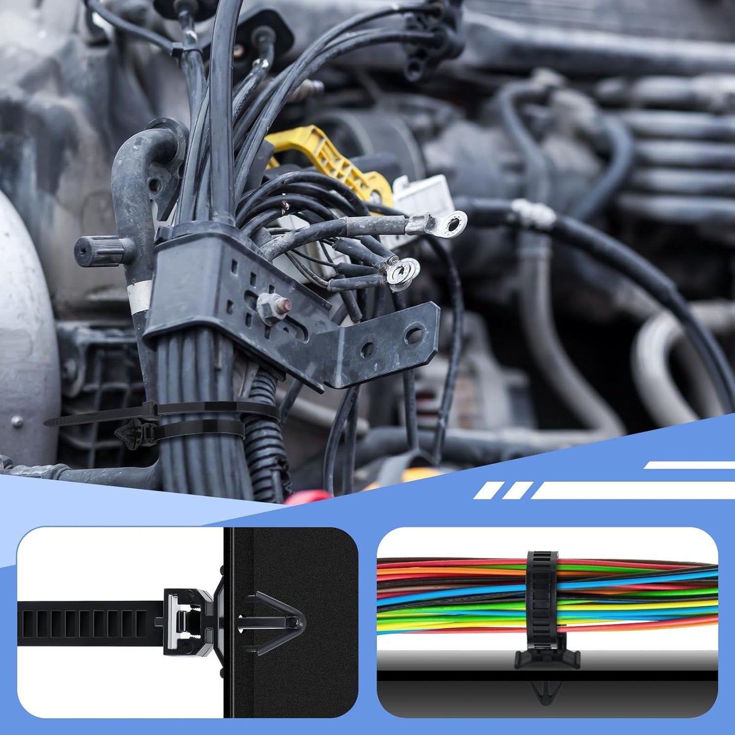 Funnymoom 200pcs Car Wire Loom Routing Clips Push Mount Cable Tie Assortment 15 Sizes Cable Zip Tie with Car Wire Loom Routing Clips Universal Wiring Harness Clip Replacement Parts for Automotive