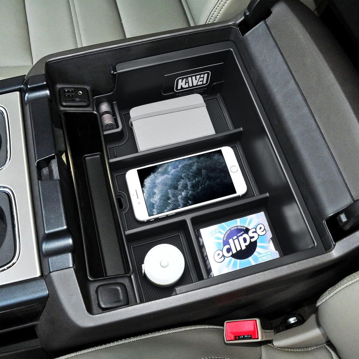 HGWEI Center Console Organizer Tray Compatible with Chevy Silverado/GMC Sierra 2014-2018 and Tahoe Suburban/Yukon 2015-2020 Accessories, Armrest Storage Coin Holder, Replaces 22817343,Black
