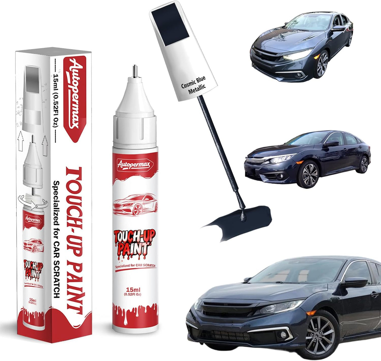 NH-830M Lunar Silver Metallic Car Touch Up Paint for Honda, Color Accurate Two-In-One Car Paint Scratch Repair Pen, Professional Scratch Remover for Vehicles Chips and Nicks Scuff