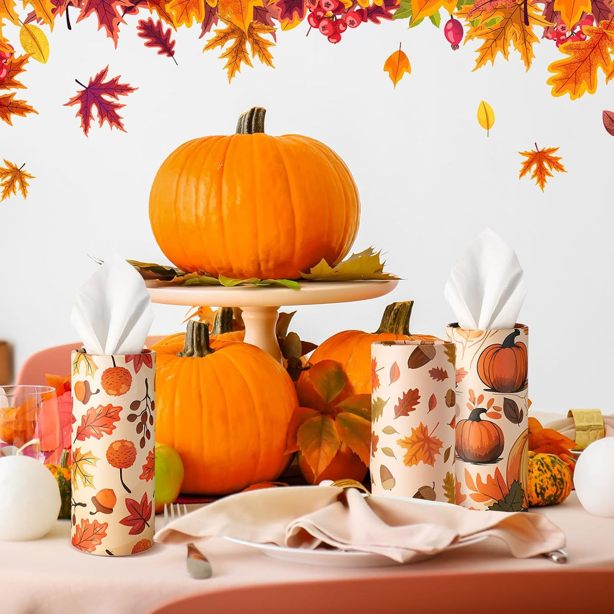 Cinnvoice 20 Pcs Fall Thanksgiving Car Tissues Cylinder with 3 Ply Facial Tissues Bulk Round Tissue Boxes Tubes Travel Tissue for Car Cup Holder Home Bathroom Office Accessories