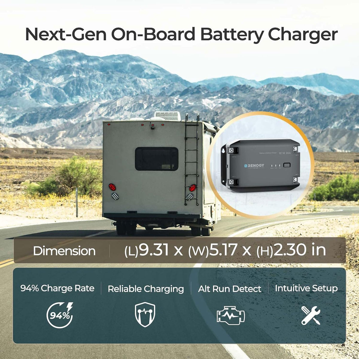 Renogy 12V 20A DC to DC Battery Charger with Multi-Stage Charging and Bluetooth Compatibility for Flooded, Gel, AGM, and Lithium Batteries in RVs, Commercial Vehicles, Boats, and Yachts
