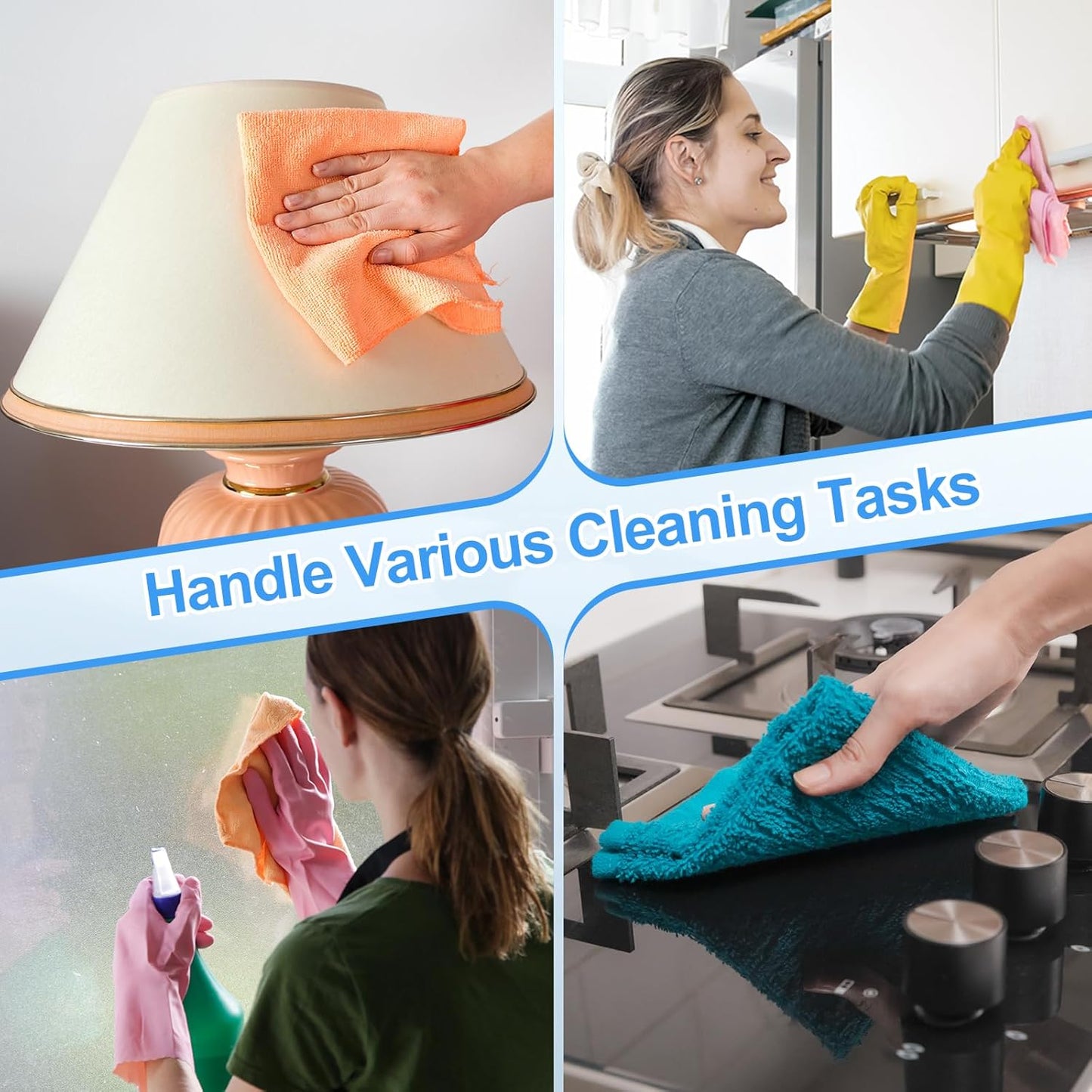 HARFINGTON 6 Pack Microfiber Cleaning Cloth, 24" x 16" Multi-Functional Cleaning Towels Reusable Absorbent Rags for Car Wash Kitchen Household Window Clean, Sapphire Blue