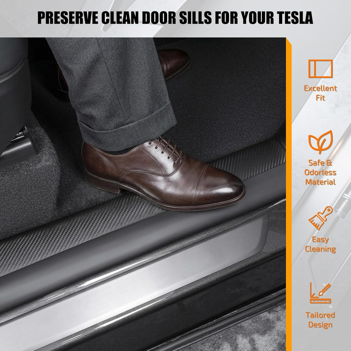 8PCS Door Sill Protector for Tesla Model Y Juniper 2025–26, Door Entry Guard Set for Front & Rear Door Thresholds, Anti-Kick Interior Door Entry Covers (Carbon Fiber (Not fit 2026 Model Y Standard))