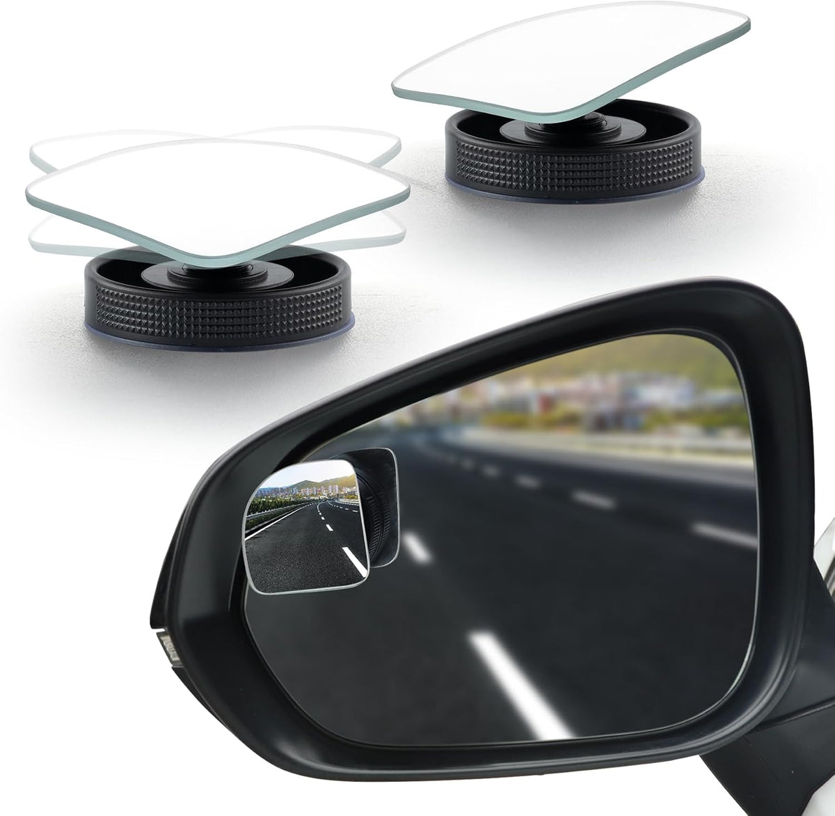 LivTee XLarge Blind Spot Mirror, Rounded Rectangle HD Glass Frameless Convex Rear View Mirrors Exterior Accessories with Wide Angle Adjustable Stick for Car SUV and Trucks, Pack of 2