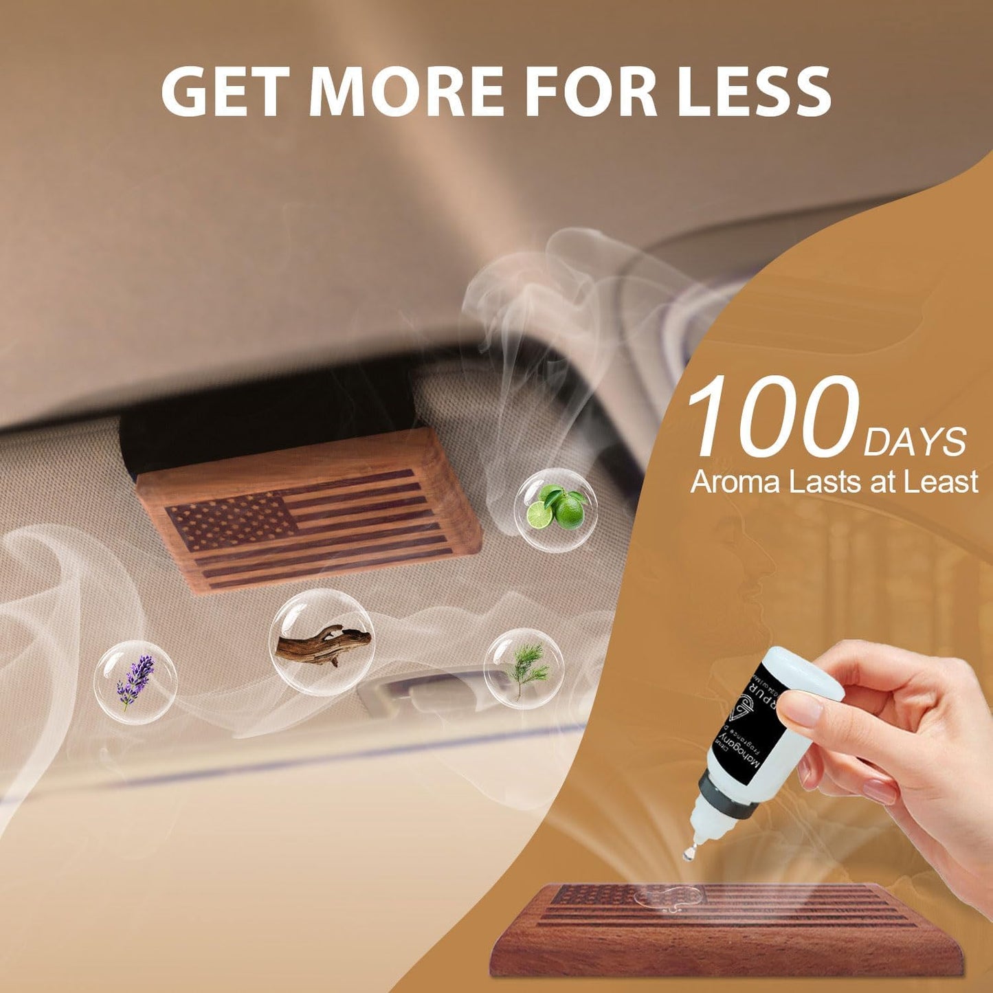 AirPurelle Car Air Freshener with Metal Clip Wood Air Freshener, 100 Days Long Lasting Spicy Sandalwood Scent, Includes 2x 10ML Refills, 0.68 FL OZ, Made in USA, Car Auto Accessories