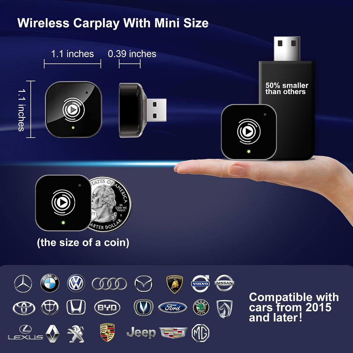 Auto-Connected Wireless Carplay Adapter for iPhone, Vesperhaze Plug&Play Carplay Wireless Adapter with BT5.3 & Dual-Band WiFi-No Latency, Stable Fit for Cars, for Apple iPhone iOS 10+,Grey