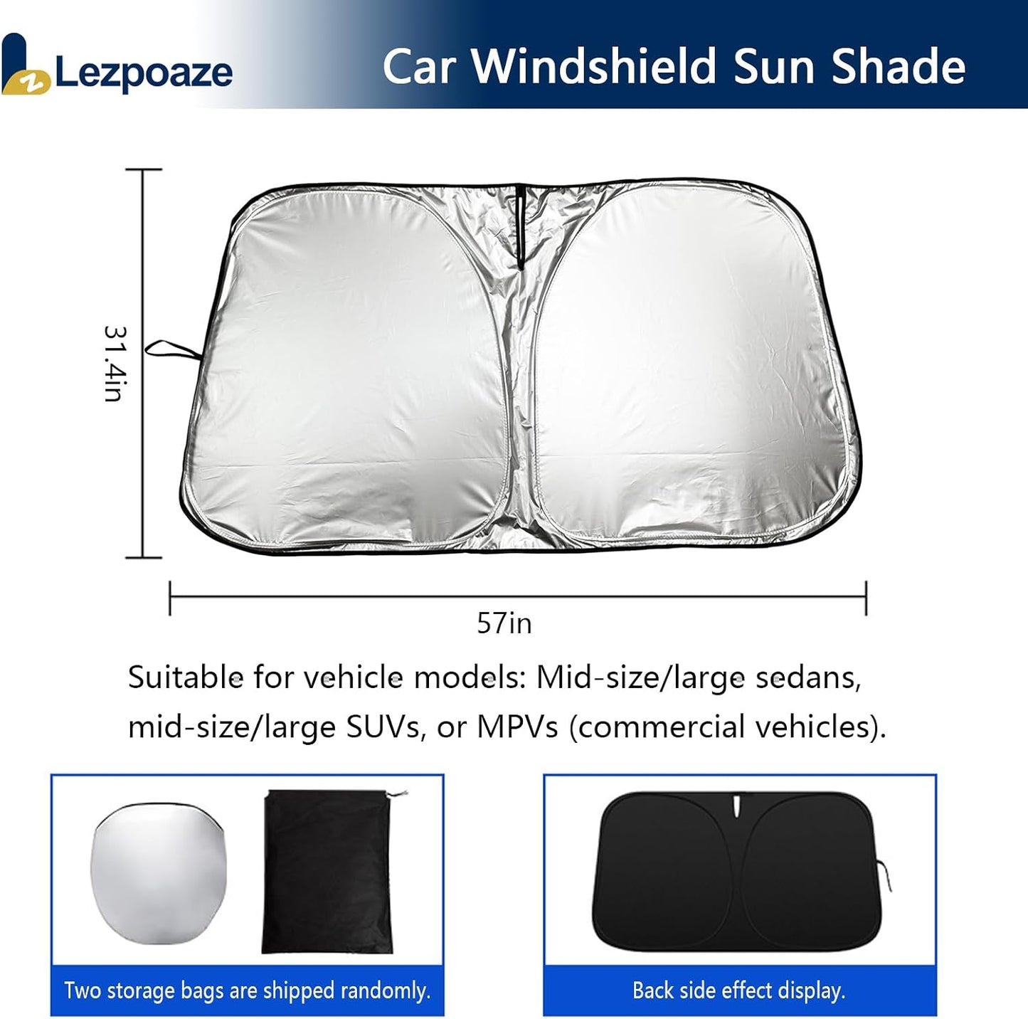 Universal Car Windshield Sun Shade, Blocks 99% Heat & Keeps Interior Cool | Fits Cars, SUVs, Trucks | Foldable with Storage Pocket (57.09x31.5 inches)