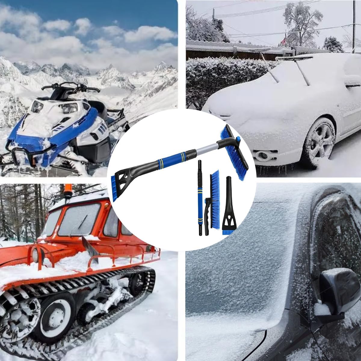 Extendable Snow Brush & Ice Scraper for Car Windshield – 25" to 31.5" Telescoping Handle, Scratch-Free Bristles, Foam Grip, for Cars, Trucks & SUVs (Blue)