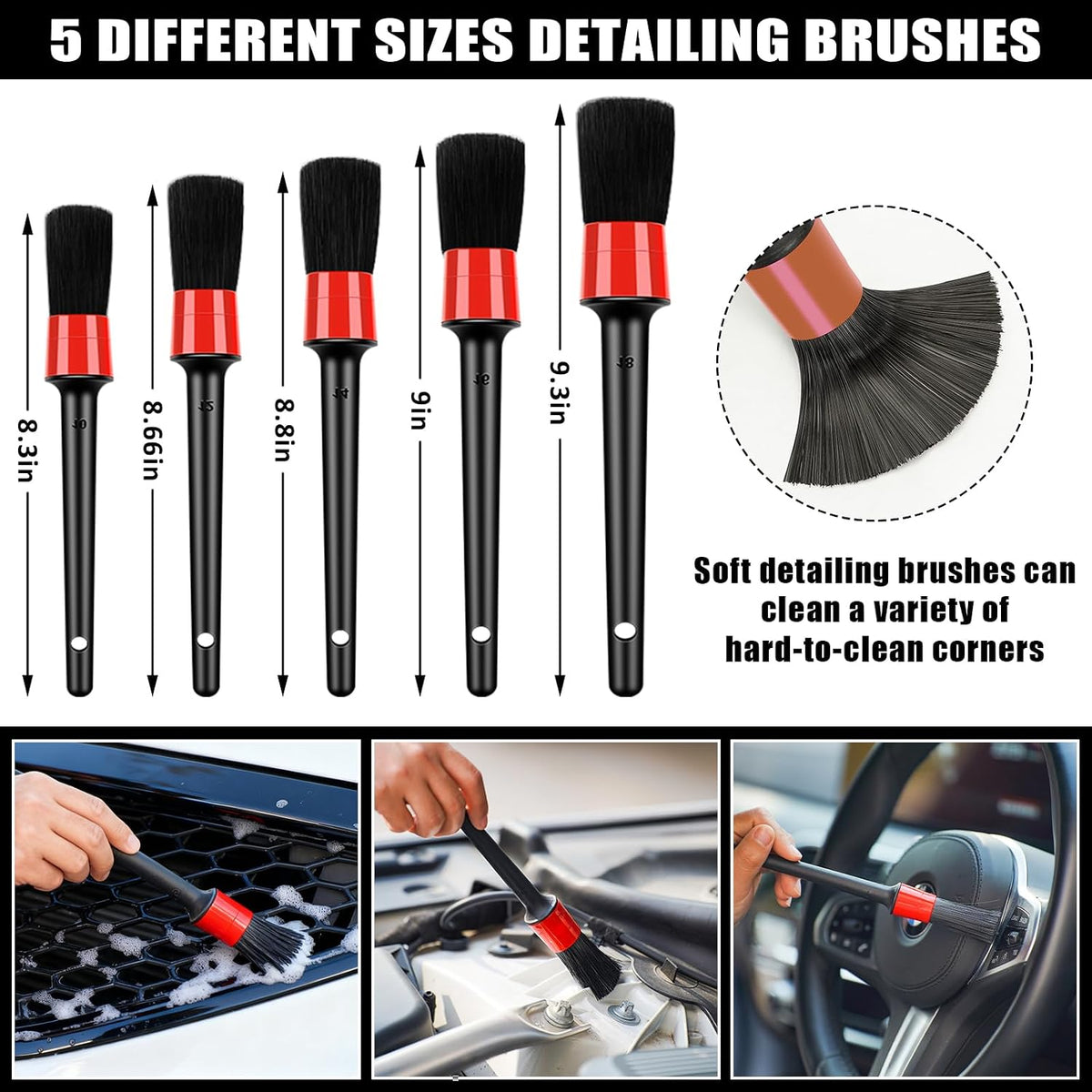 Car Cleaning Kit, Car Interior Detailing Kit with 12000PA Black Handheld Vacuum, Brush Set, Windshield Tool, Duster, Towels, Complete Car Care Tools for Women (Black)