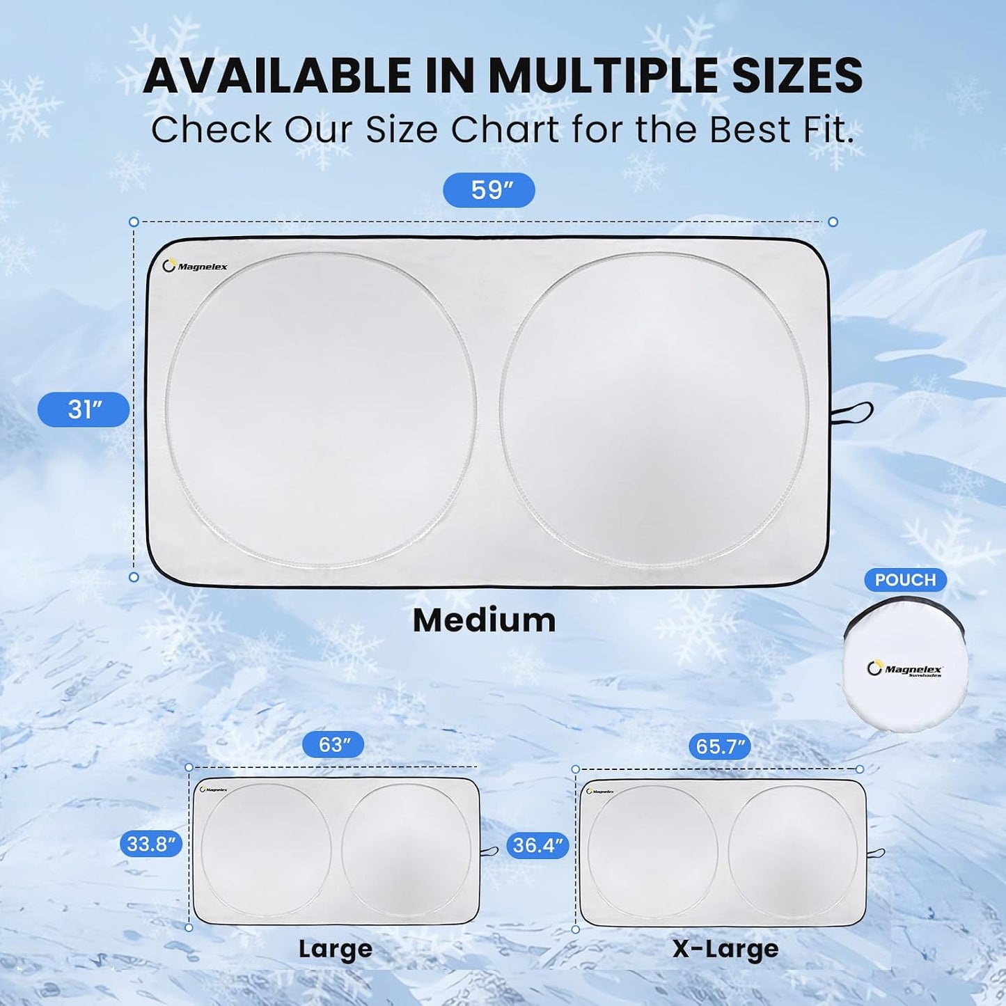 Magnelex Car Windshield Sunshade – Double-Layer Design for 2X Heat Blocking, Blocks UV Rays, Foldable Sun Shade for Cars, Trucks & SUVs, Keeps Interior Cooler, Medium (59 x 31 in)