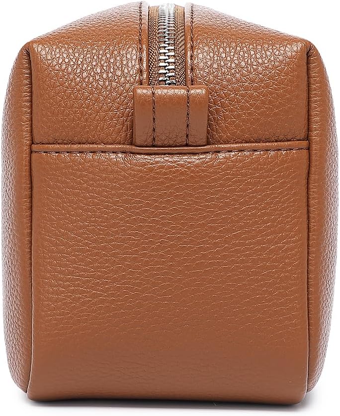Travel Makeup Bag, Ring Clasp Wristlet Organizer (Saddle Brown)