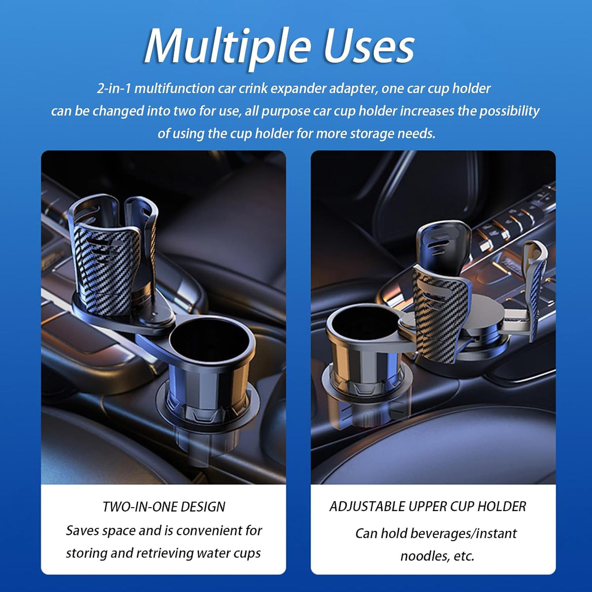 Car Cup Holder Expander for Audi Q5 2008-2020 2021 2022 2023 2024 2025 2026, Multifunctional 2 in 1 Cup Holder Extender, 360° Rotating Car Drink Holder Adjustable Large Cup Holder