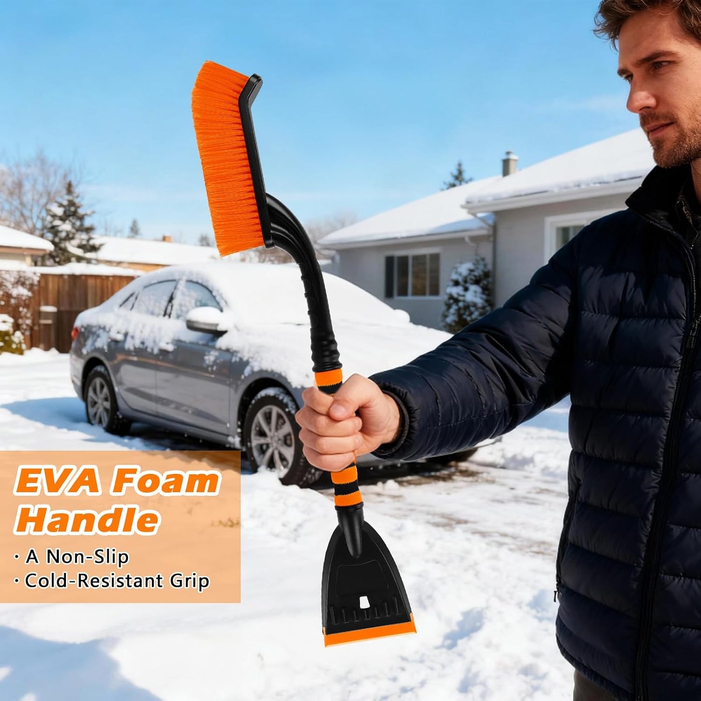 XFIRE-GEAR Car Snow Brush and Ice Scraper/26.8" Window Scraper Deicer for Car Windshield, 2 in 1 Ice Scrapers and Brushes with Non-Slip Gloves, Winter Car Automotive Exterior Accessories