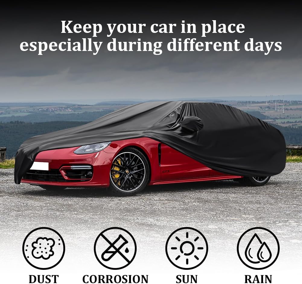 Upgraded Waterproof Stretch Car Cover - All-Weather Protection for Indoor/Outdoor Use, Soft Elastic Fabric Fits 192"-206" Vehicles, Dustproof, Garage & Car Show Ready