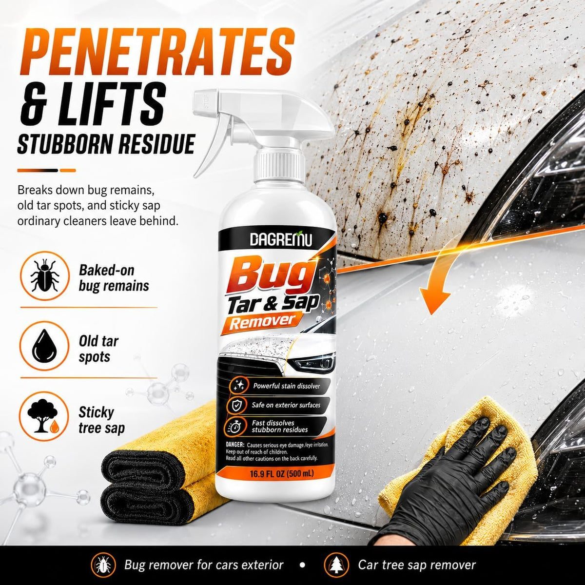 Bug and Tar Remover – Heavy Duty Enzyme Cleaner to Wipe Away Stubborn Bugs