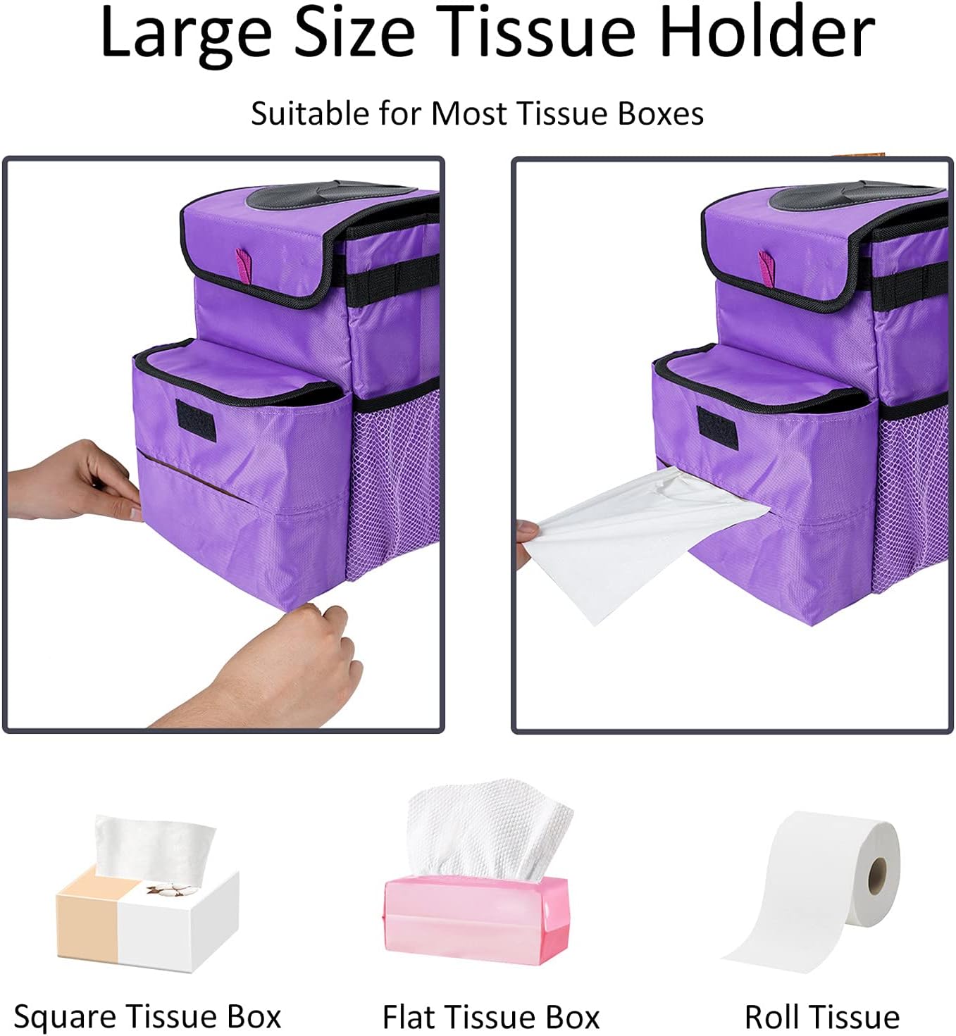 Car Trash Can Foldable Garbage Bin Leakproof 3 Gallons Purple