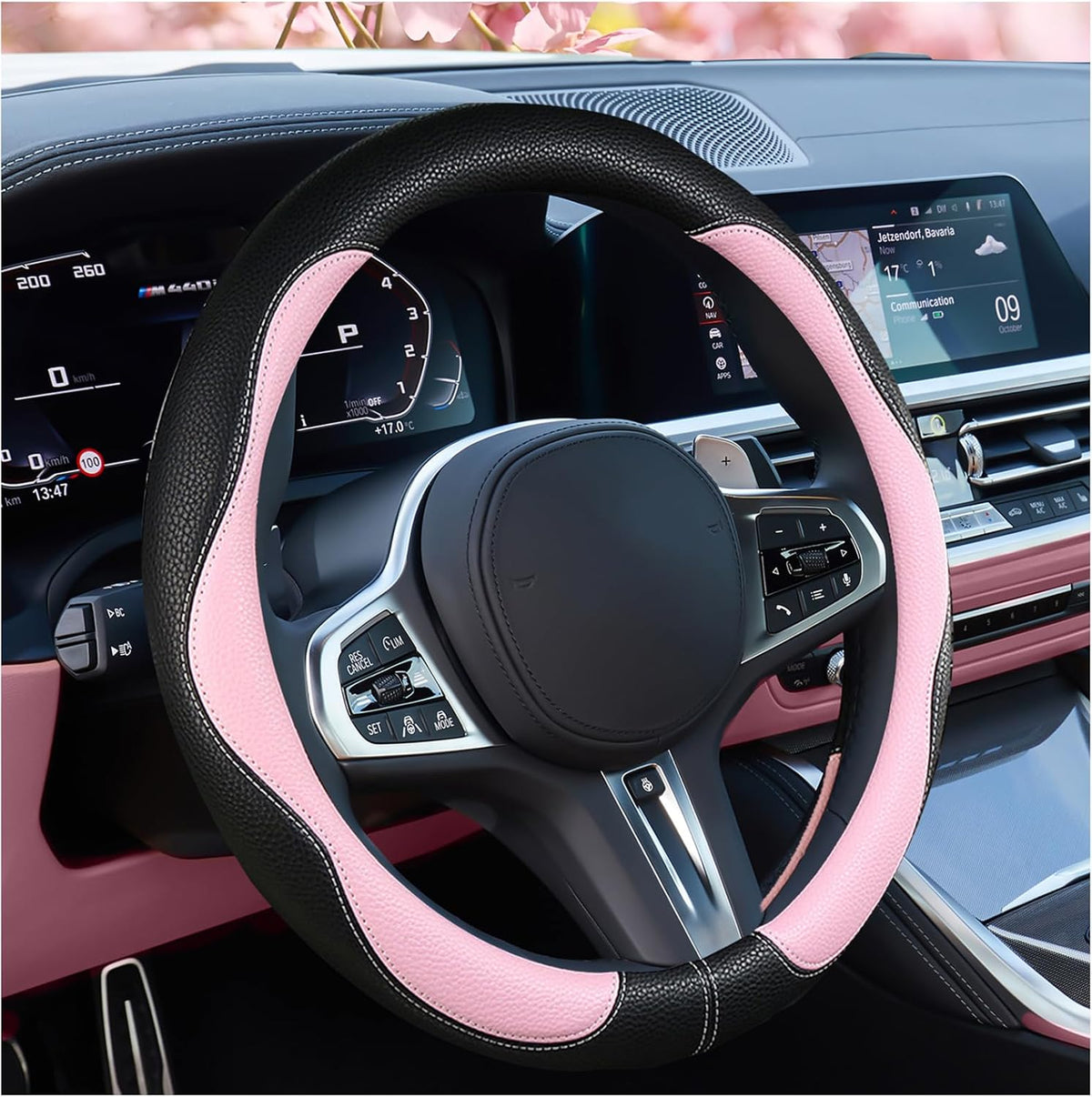 SuperKaKa Car Steering Wheel Cover 2025, Universal Auto PU Cute Breathable Slip-Proof Comfort Imitation Leather Protector Cars Interior Accessories for Women Men Fit Most Vehicle (Pink)