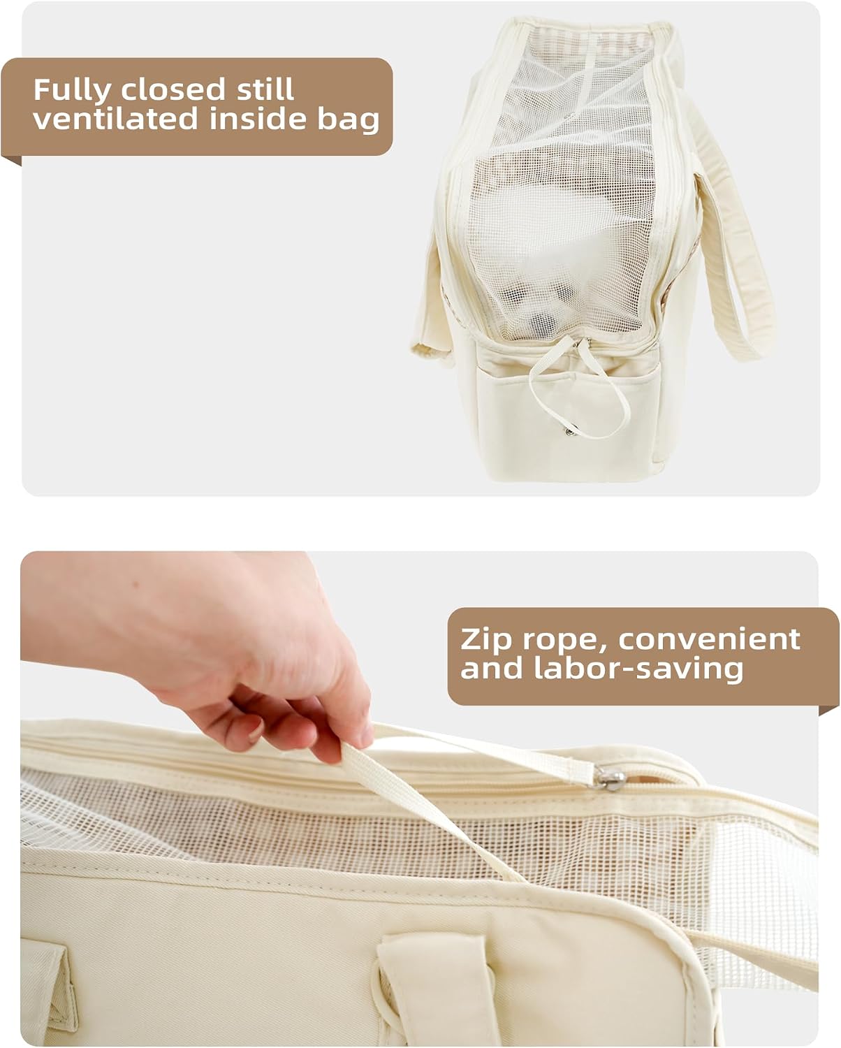 ONECUTE Dog Purse Carrier for Small Dogs Rabbit cat with Large Pockets, Cotton Bag, Dog Carrier Soft Sided, Collapsible Travel Puppy Carrier (Beige, 13.6" L x 6.5" W x 10" H)