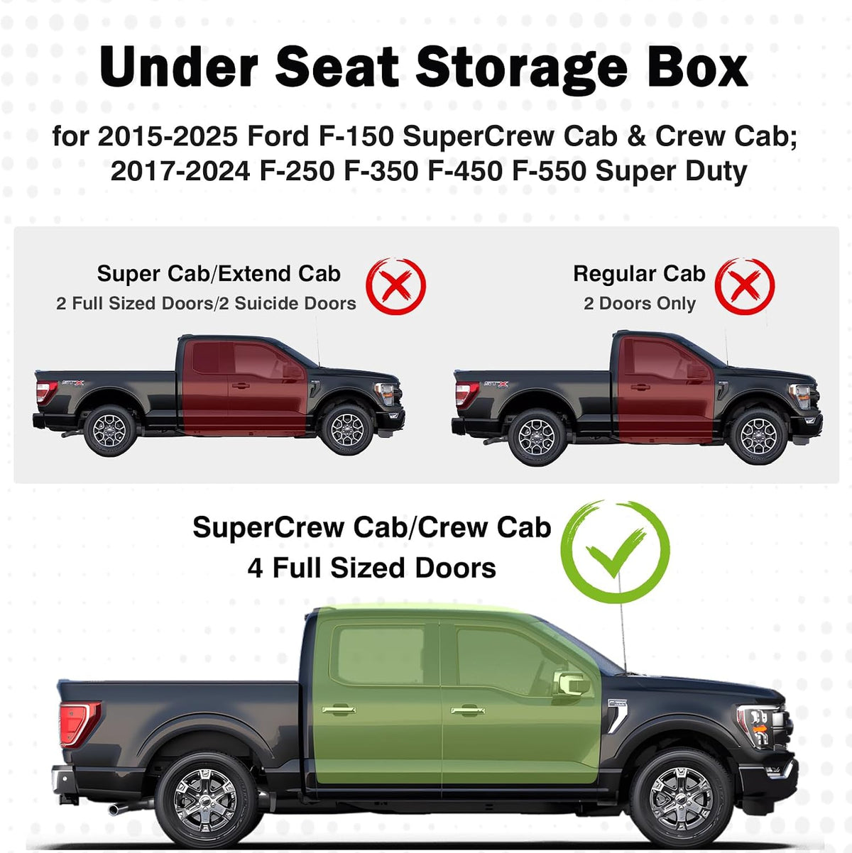Mixsuper Liner Under Seat Storage for 2015-2026 Ford F150, 2017-2026 F250 F350 F450 F550 Super Duty, Rear Underseat Organizer for Ford F-150 Accessories Black