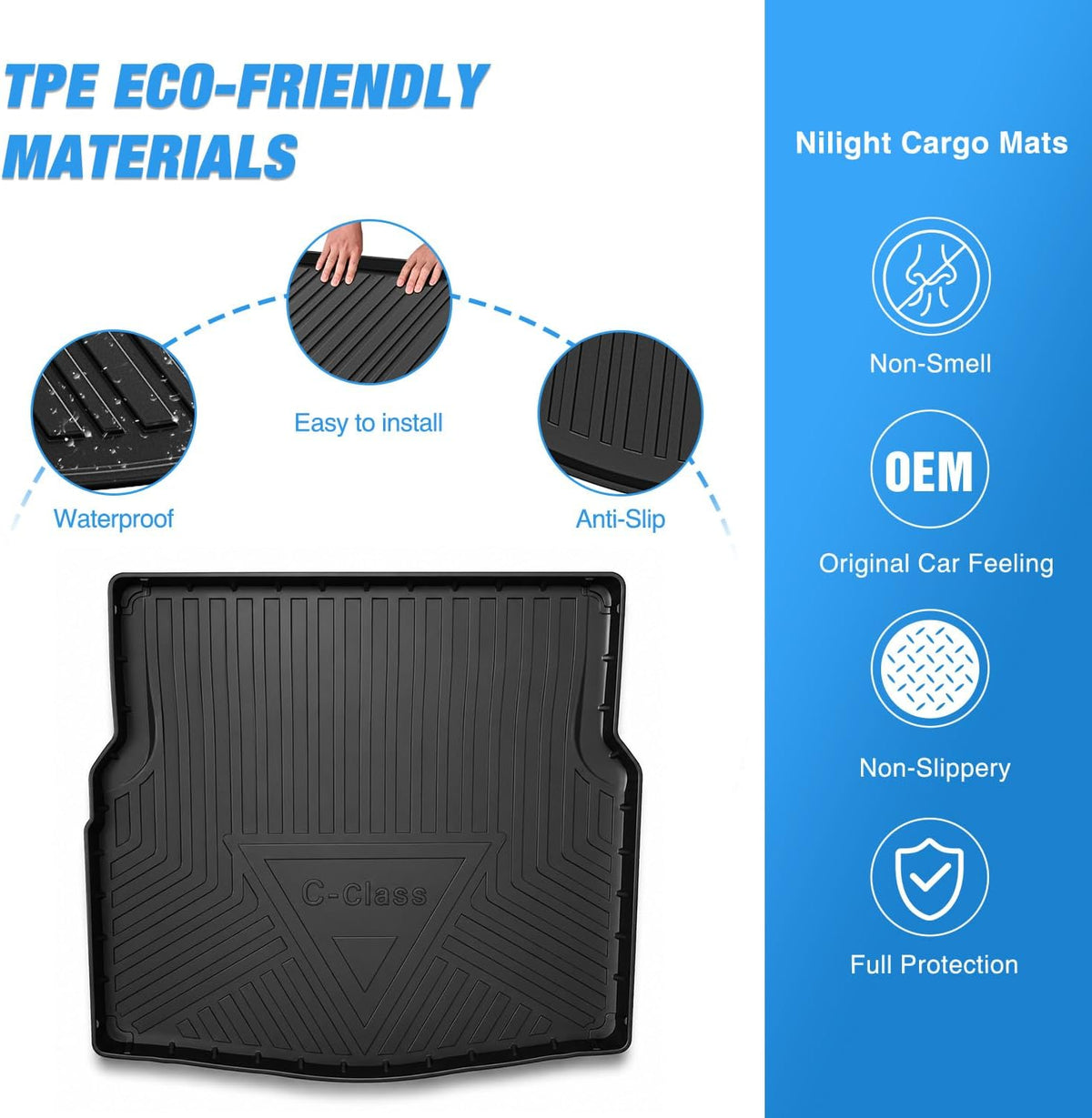 Nilight Cargo Mat for Mercedes Benz C Class C300 C43 AMG Sedan 2015-2021