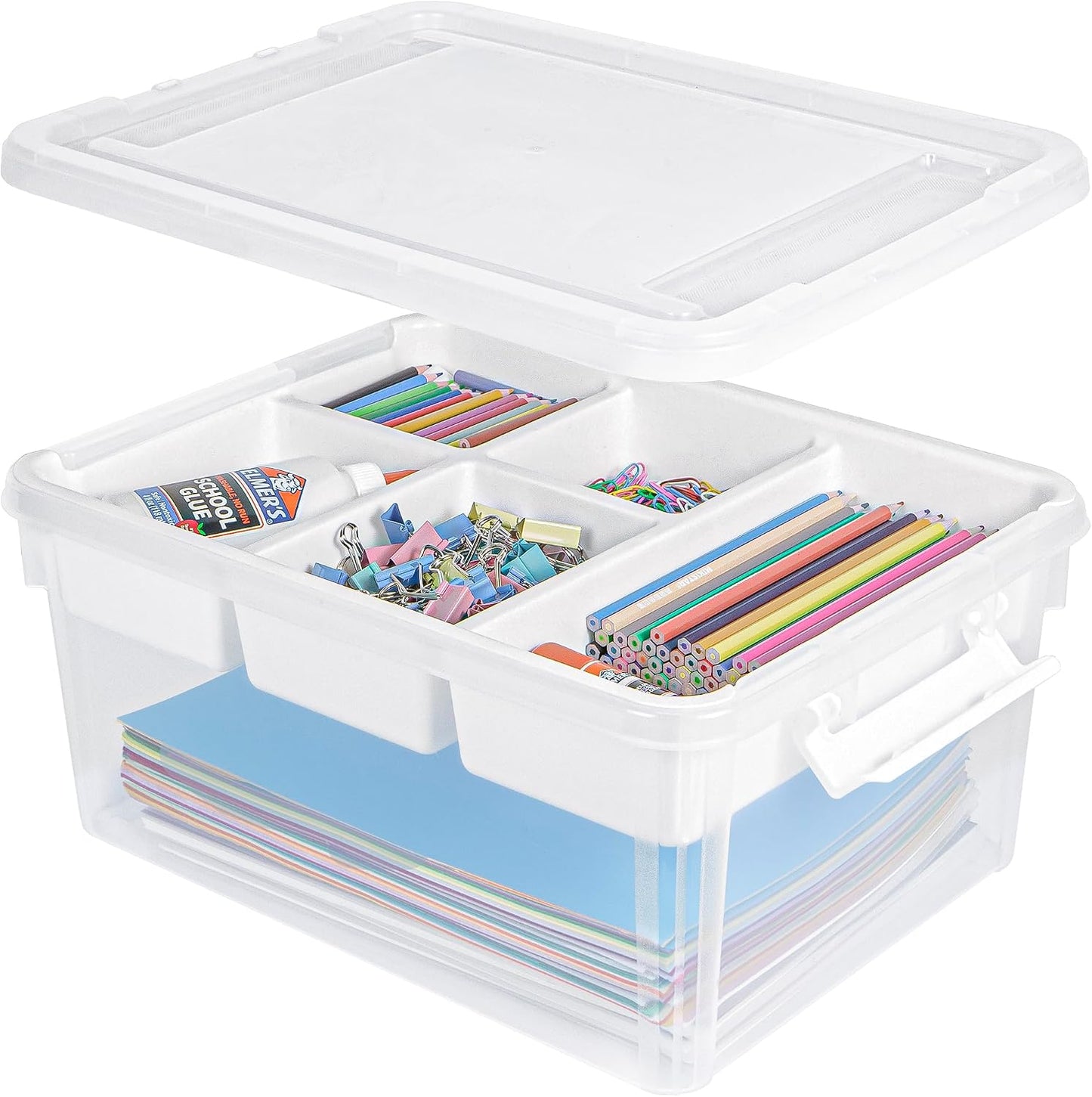 Creahaus 17 Quart Plastic Storage Box with Removable Tray Durable Craft Organizers and Storage Stackable Storage Container for Organizing Bead, Art, Sewing, Playdoh (Clear)