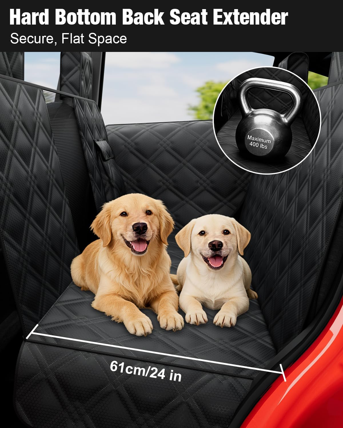 Dog Car Seat Cover for Back Seat Compatible with 2020-2026 Tesla Model Y — Hard Bottom Pet Travel Hammock with Seat Extender, Waterproof Backseat Dog Cover with Door &amp; Headrest Protectors