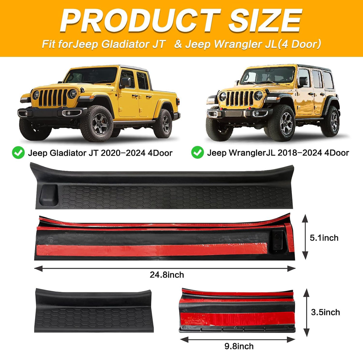 4PCS for Jeep Gladiator Door Sill Guards Kit for 2018-2026 Jeep Wrangler Accessories Door Entry Guard Protector for 2020-2025 Jeep Gladiator JT Accessories Car Door Sill Protector for Jeep Wrangler JL