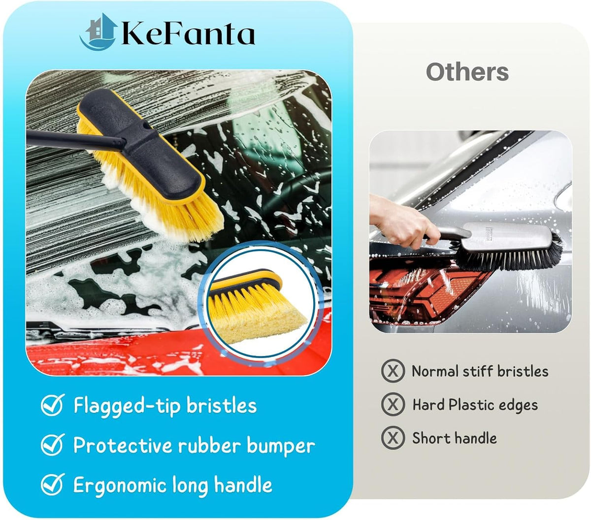 Car Wash Brush with Long Handle, 55'' Soft Bristle Vehicles Washing Tool