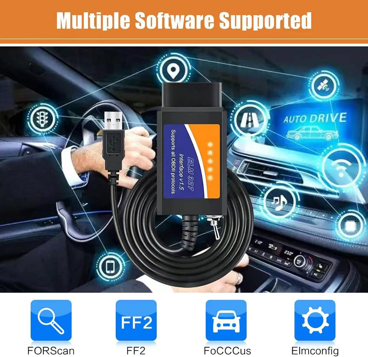 Elm327 USB Compatible with Forscan Software Obd2 Adapter for Ford F150 F250 Lincoln Mazda Mercury Code Reader Vehicle OBD Scanner Diagnostic Programmer Tool MS HS CAN Switch