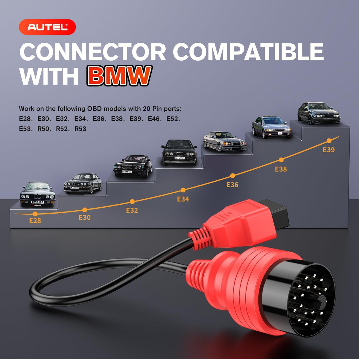 Autel Original 20 Pin to 16 Pin OBD2 Cable for BMW