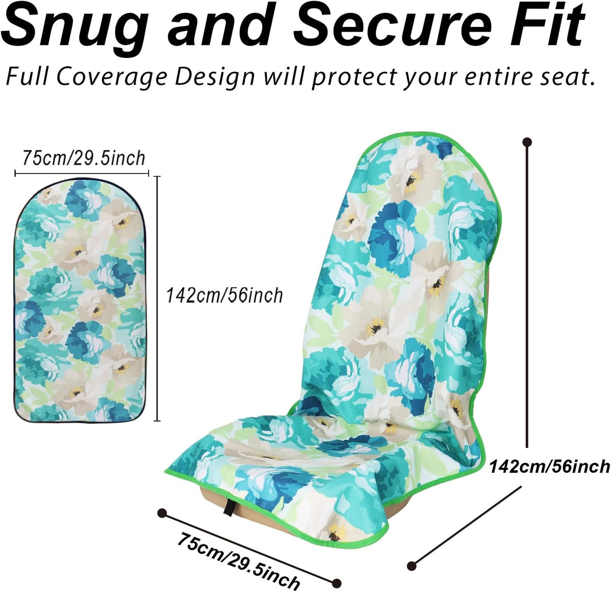 Sweat Towel Car Seat Cover Protector Front Seats for Gym Workout, Running, Swimming, Beach and Hiking, Waterproof Universal Seat Cover for Car, Trucks, Van & SUV (1, Cyan Flower, Front)