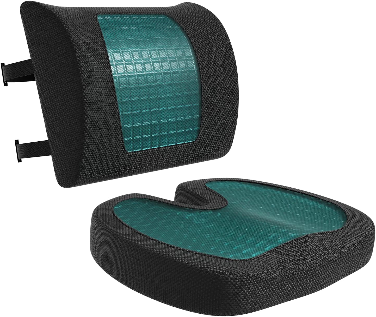 Amazon Basics Comfortable Seat Cushion &amp; Lumbar Support for Office Chairs, Gel Enhanced Memory Foam, Non-Slip, Cooling, Portable, Pack of 2, Rectangular, Black