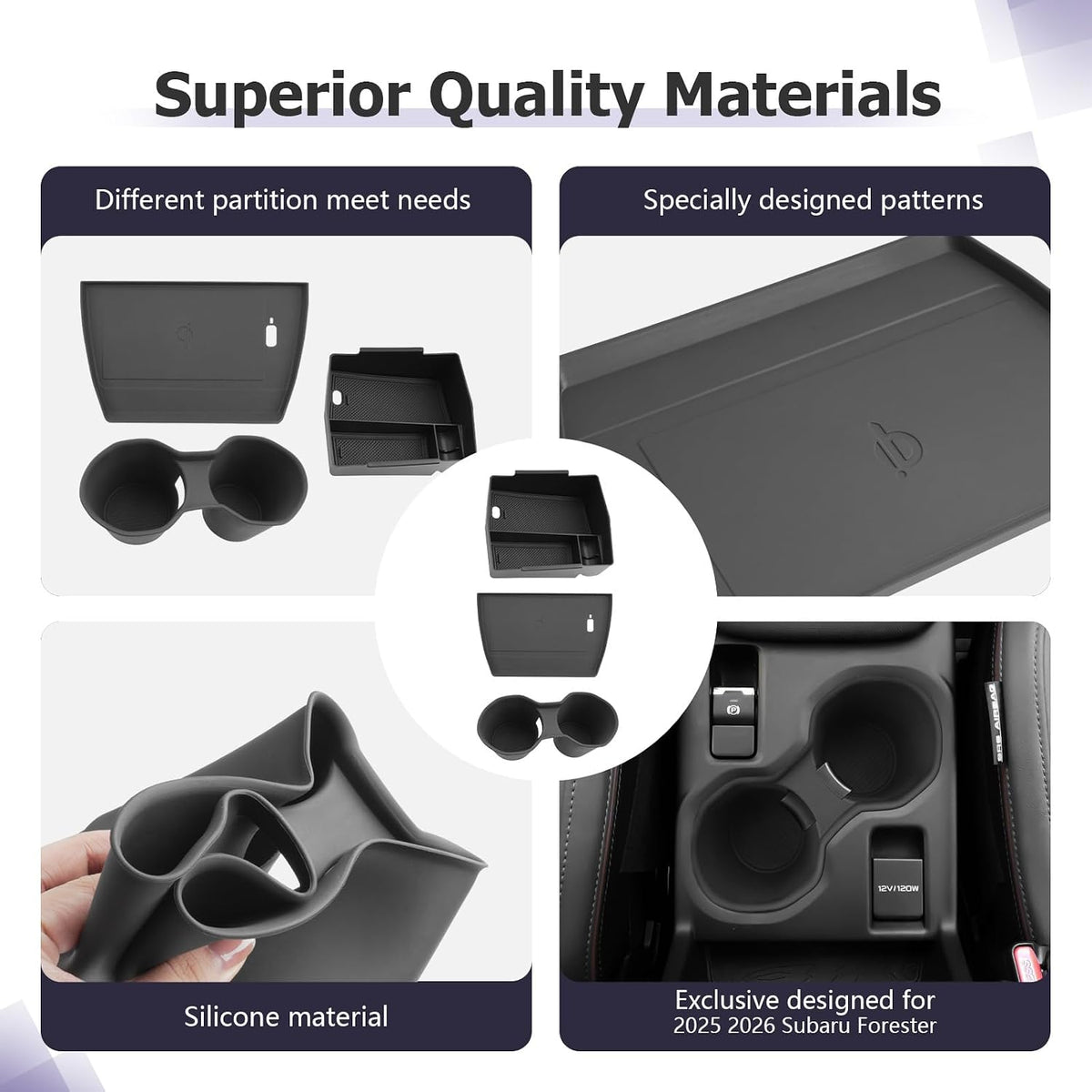 LUWU for 2025 Subaru Forester Accessories for 2025 Forester Wireless Charging Mat - Center Console Cup Holder - Armrest Console Storage Box 3-Pack (Not for 2026 Touring/Wilderness/Premium)