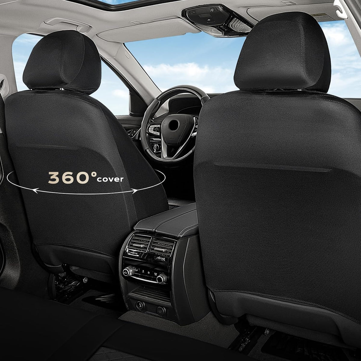Coverado Car Seat Covers, 5 Seats Front and Rear Seat Covers for Cars, Leather Seat Covers Waterproof Car Seat Protectors, Automotive Seat Cushions Universal for Most Sedan, SUV, Truck, Black & Gray