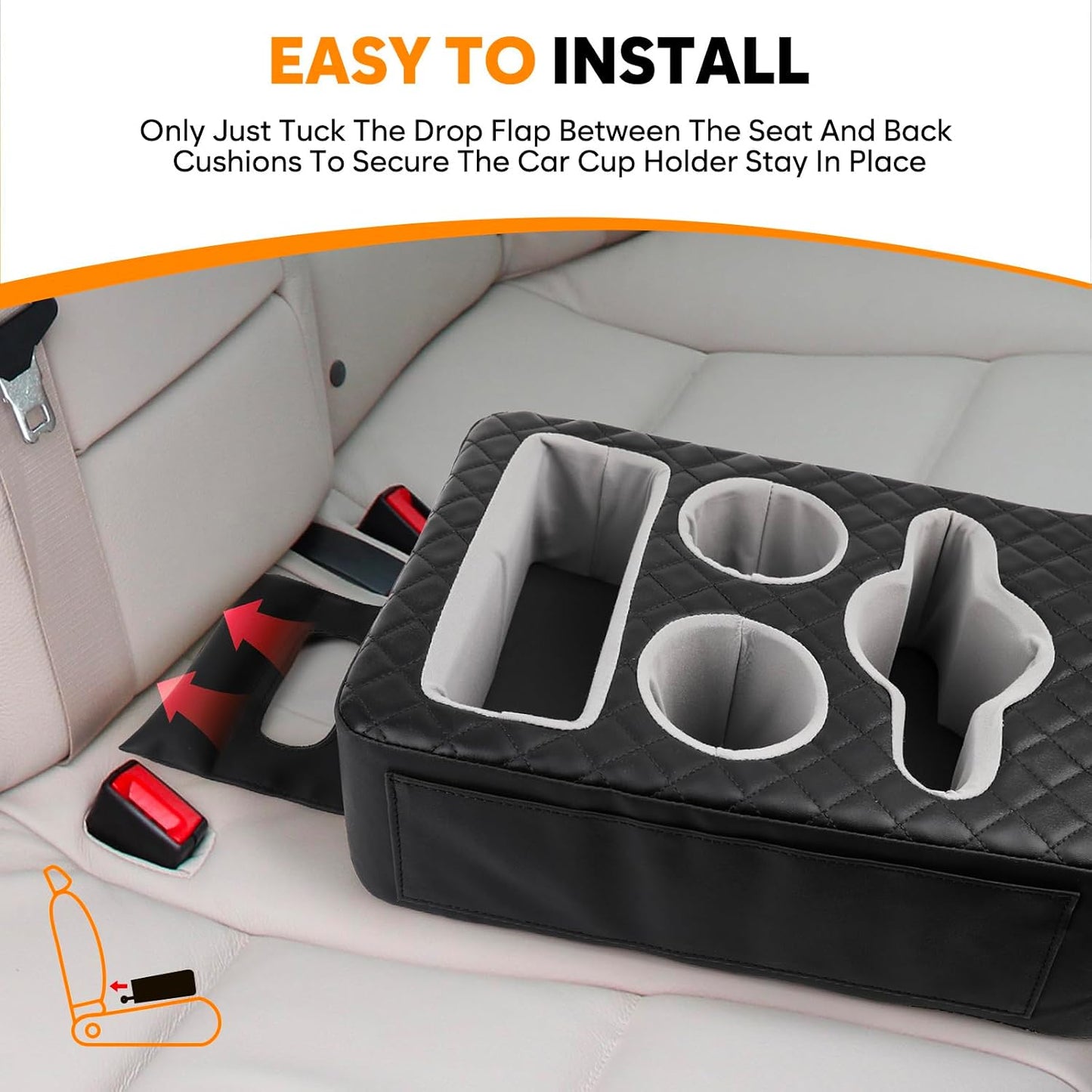 Back Seat Cup Holder for Car, Truck Bed Organizer, Car Truck Boat Organizer, Couch Cup Holder Expander Tray Holds Fit for Coffee Drink Food Snacks Remote with Side Pockets