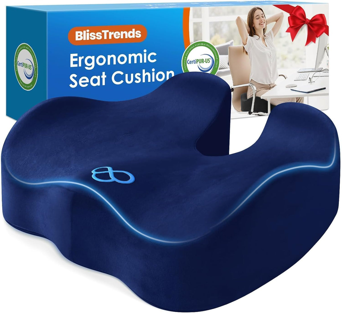 BlissTrends Memory Foam Seat Cushion for Office Chair & Car Seat, Blue
