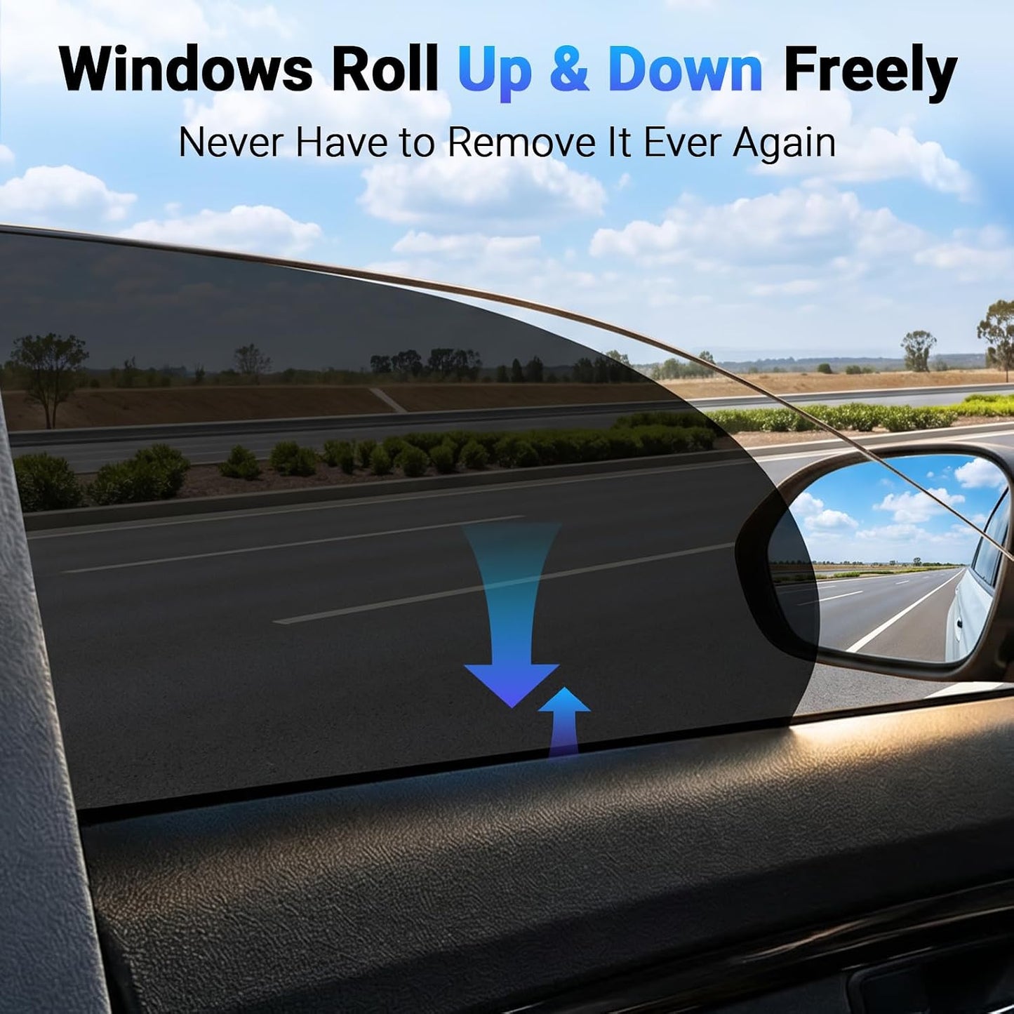 Car Window Shade Static Cling, Roll Windows Down for Driver, 2 Pack | Car Window Covers with 99% UV Block | No Glue No Residue |Driver Protection, Car Shades for Side Windows, Fit for Most Cars