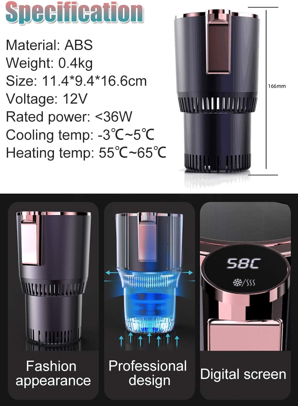 Home & Car Cup Cooler Warmer Quick Electric Cooling Cup -3℃~58℃ Heat and Cold Insulation Drink Cooler Cup Coffee Warmer for Office/Road Trip