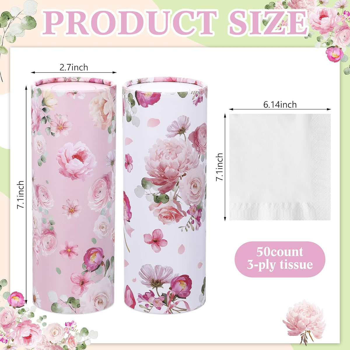 Ctosree 6 Pack Car Tissue Holder 300 Sheets Floral Tubes,Pink,White