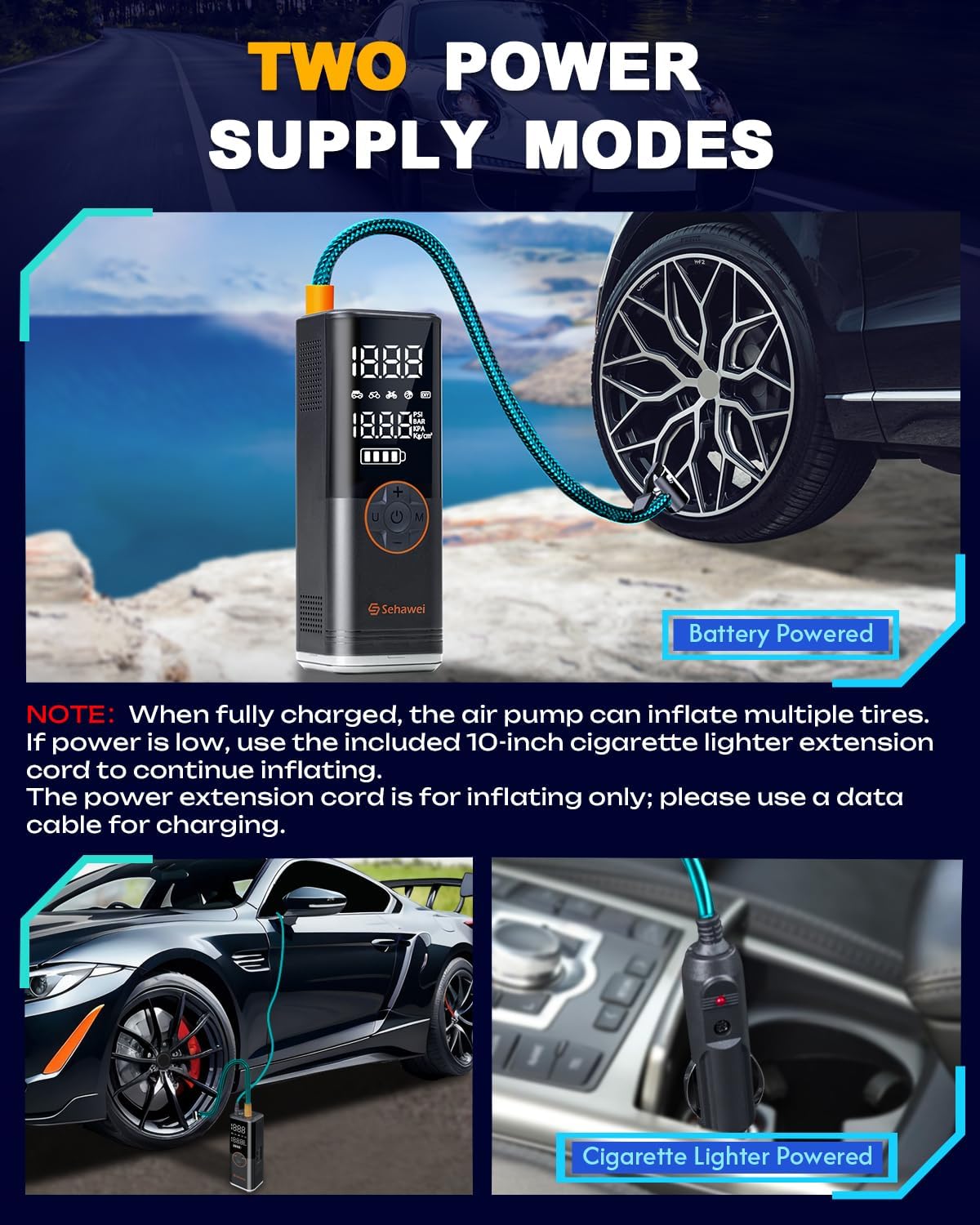 Tire Inflator Portable Air Compressor, 4X Faster 150PSI & 20000mAh Air Pump