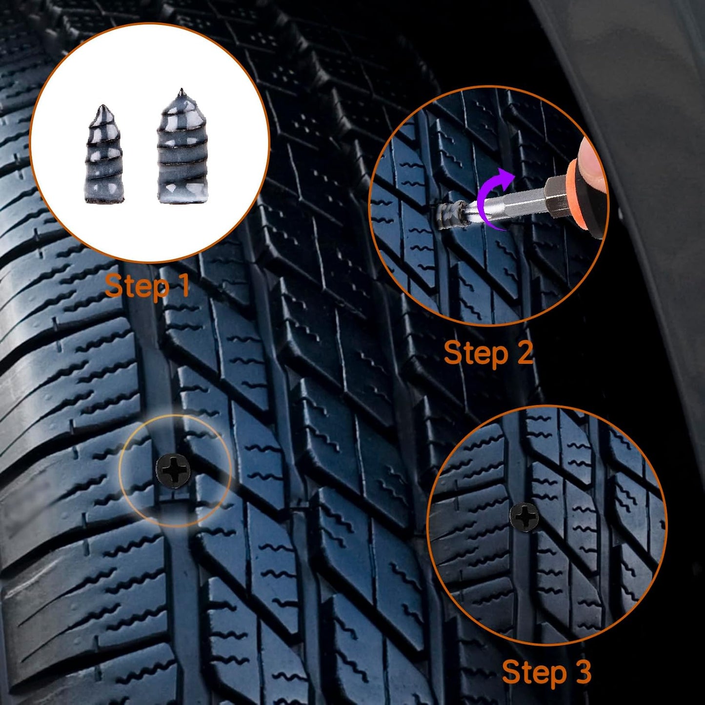 100PCS tire Screw Plug Repair kit – No Tire Removal Needed, tire sidewall Repair kit, Patch Plug Tools & Portable Storage Bag – Quick Flat Tire Fix for Car, Truck, Motorcycle & SUV