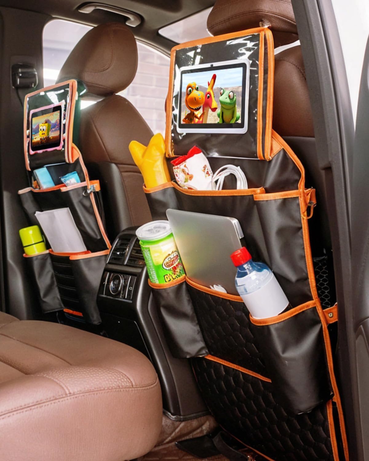 Owleys Car Backseat Organizers for Kids, 2 Pack, Tablet Holder, Tan