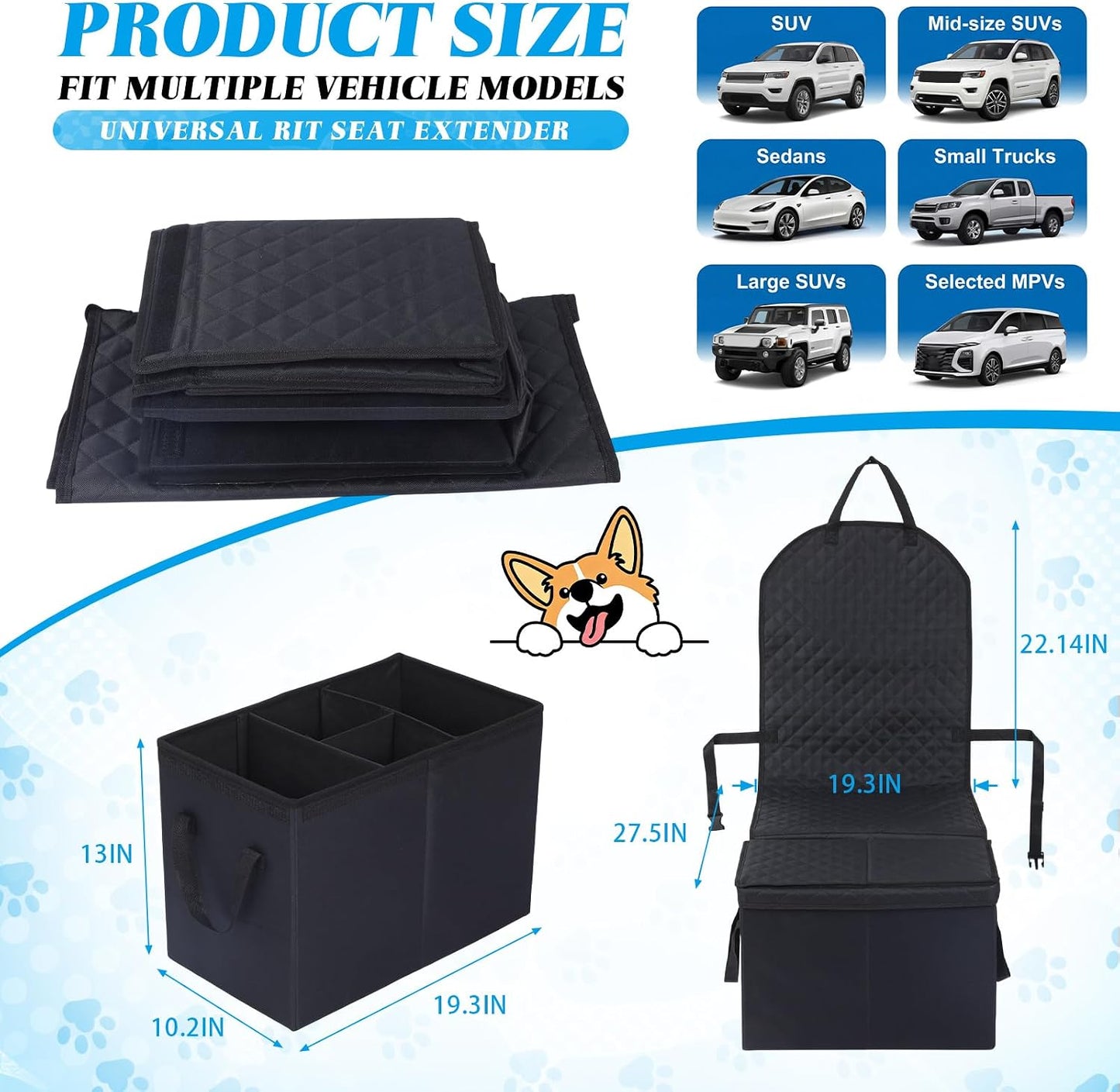 Back Seat Extender for Dogs, Dog Car Seat Cover with Storage Organizer, Waterproof Scratch Proof Cover for Cars Trucks and Suvs Front or Back(Small 27.5"x19"x22")