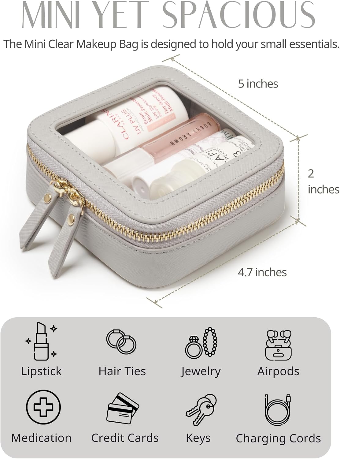 Popvibe Clear Makeup Case Toiletry Bag Travel Medium Clear Cosmetic Bag with Zipper, Make Up Bag Organizer Traveling TSA Approved Transparent Bag Car for Essentials, Mini & Medium, Beige Grey