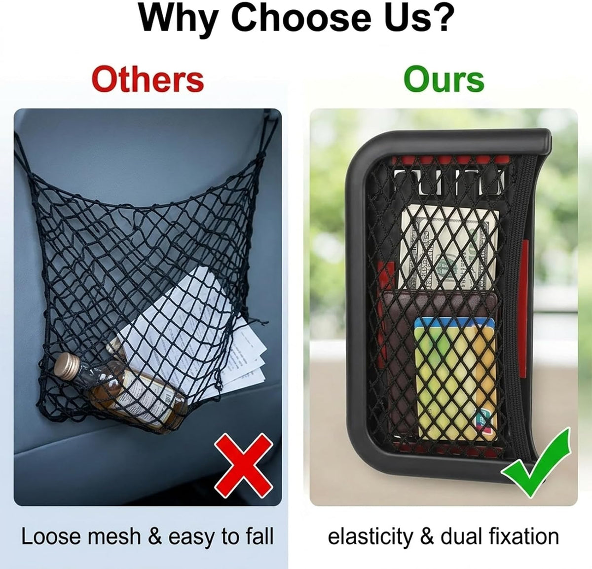 2 PCS ABS Plastic Frame Automotive Cargo Nets, Versatile Mesh Storage Pocket for Auto, RV, Boat, and Travel Accessories