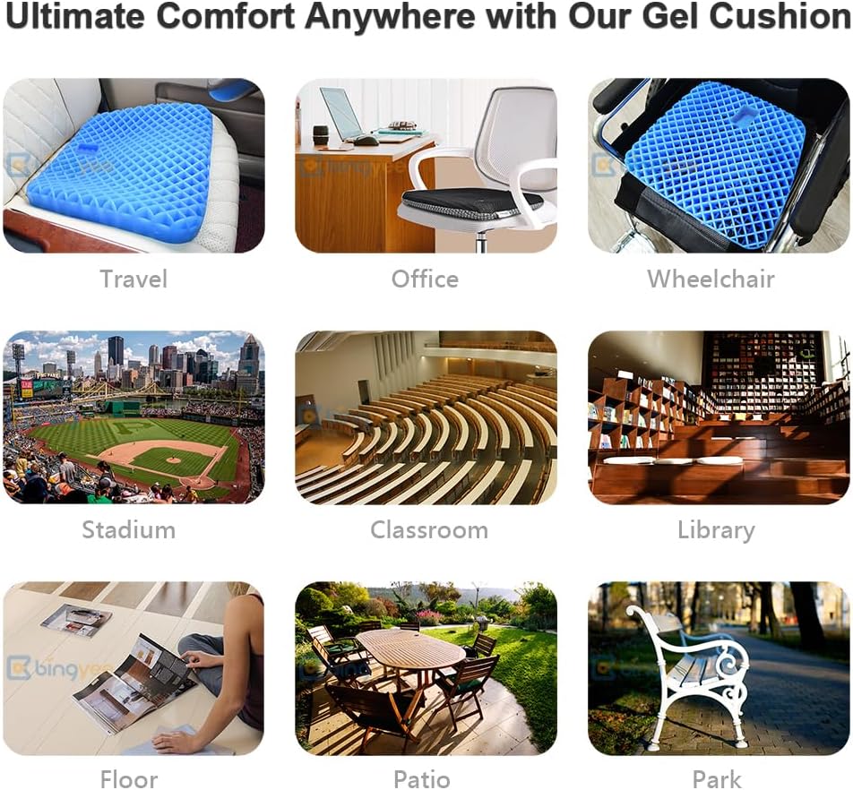 Gel Seat Cushion 1.8 Inch Thick Seating Pad Orthopedic Chair Cushions for Pressure Relief Gel Pads for Office Chair, Car, Home, Wheelchair, Kayak Cushion, Stadium Cushion