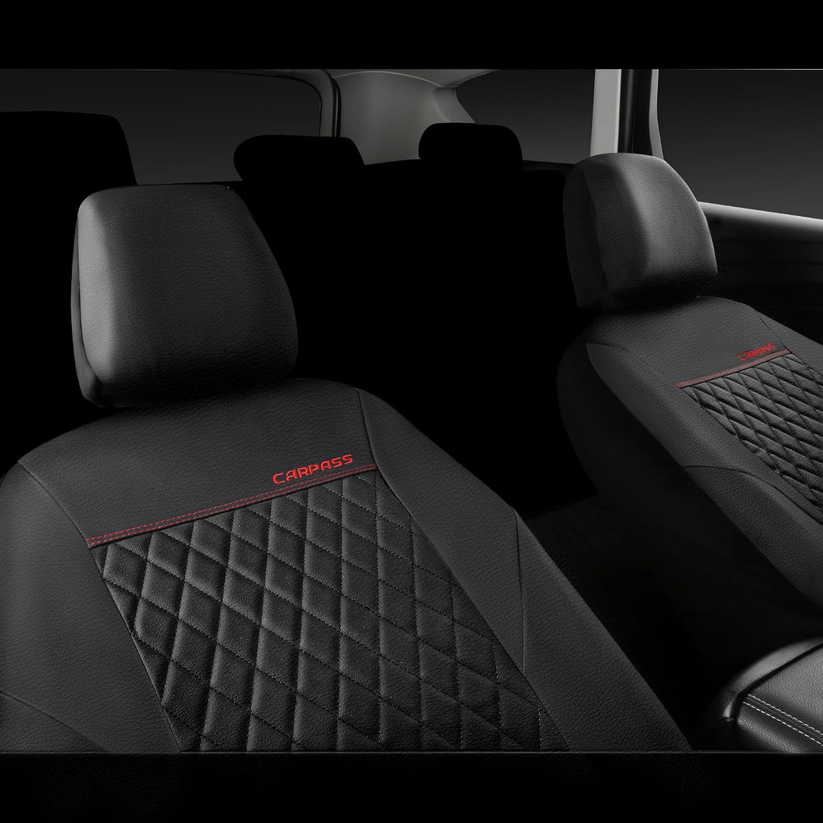 CAR PASS Quilting Leather Seat Cover Two Front Seats Only, Universal Fit Automotive Front Seat Covers Waterproof Deluxe PU Premium Vinyl Luxury for Cars Sedan Van SUV Airbag Compatible 2 Pieces,Black
