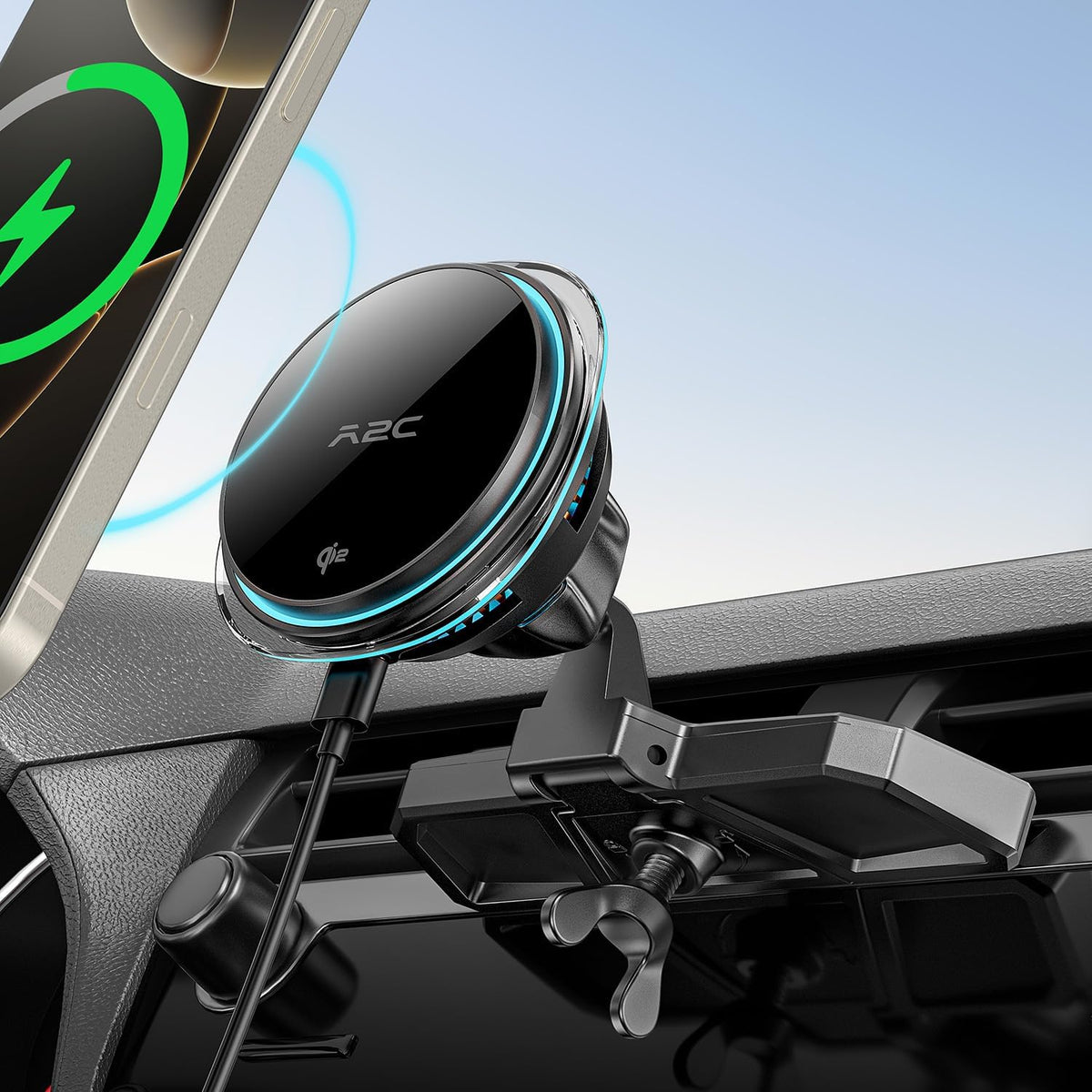 A2C Qi2 15W Wireless Car Charger CD Mount for MagSafe CD Slot | Air Vent