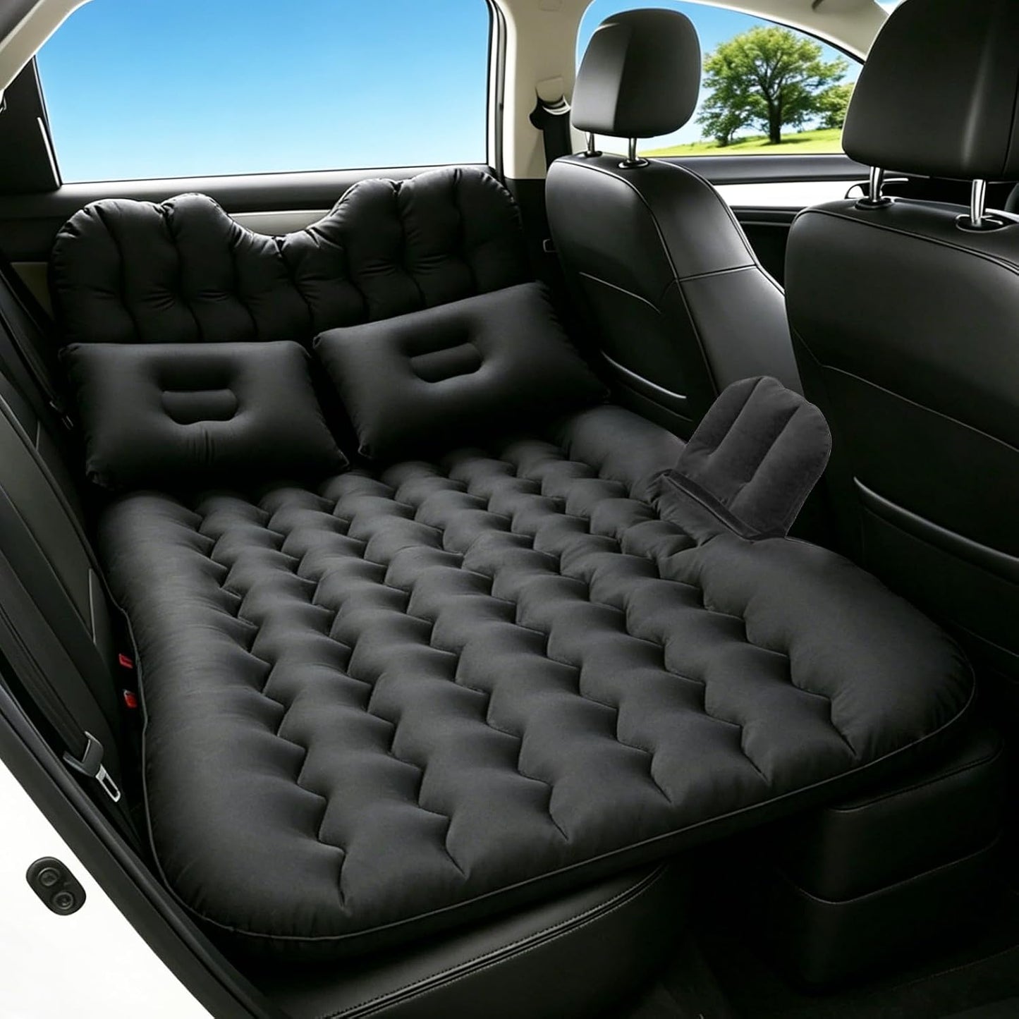 Onirii Inflatable Car SUV Air Mattress Back Seat Bed | Portable Thickened Car Travel Camping Sleeping Air Mattress Blow Up Bed with Air Pump for Car Universal SUV