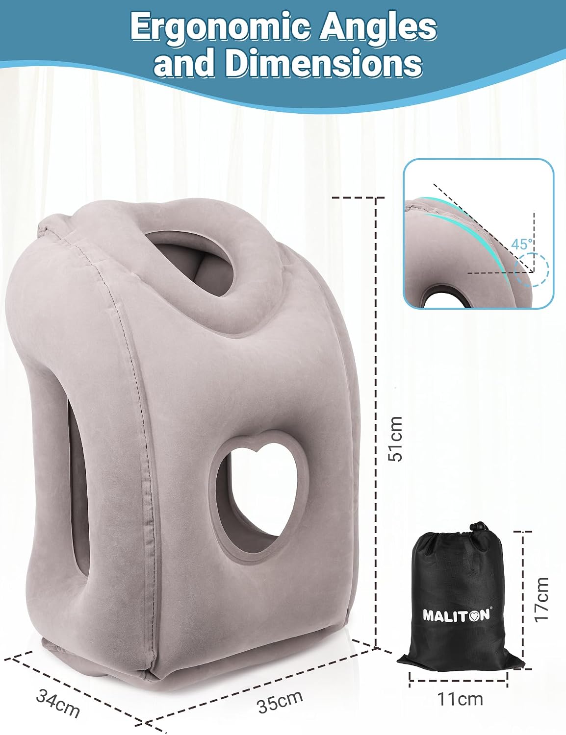 Maliton Inflatable Travel Pillow for Airplane Comfortable Sleeping to Relieve Neck and Shoulder Pain, Support Head Inflatable Pillow for Long Flights, Used for Airplanes, Cars, Trains, Office (Grey)